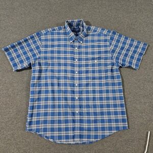 Towncraft Shirt Mens Large Blue Yellow Plaid Short Sleeve Button Down